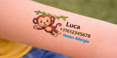 tijdelijke tattoo kind telefoonnummer veiligheid