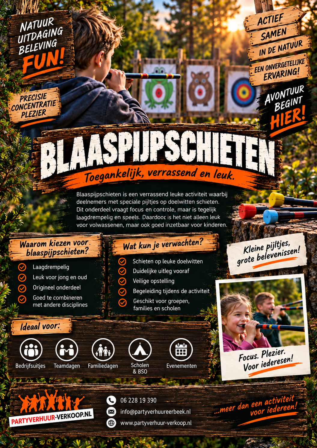 Blaaspijpschieten op locatie voor kinderen en volwassenen met diverse targets