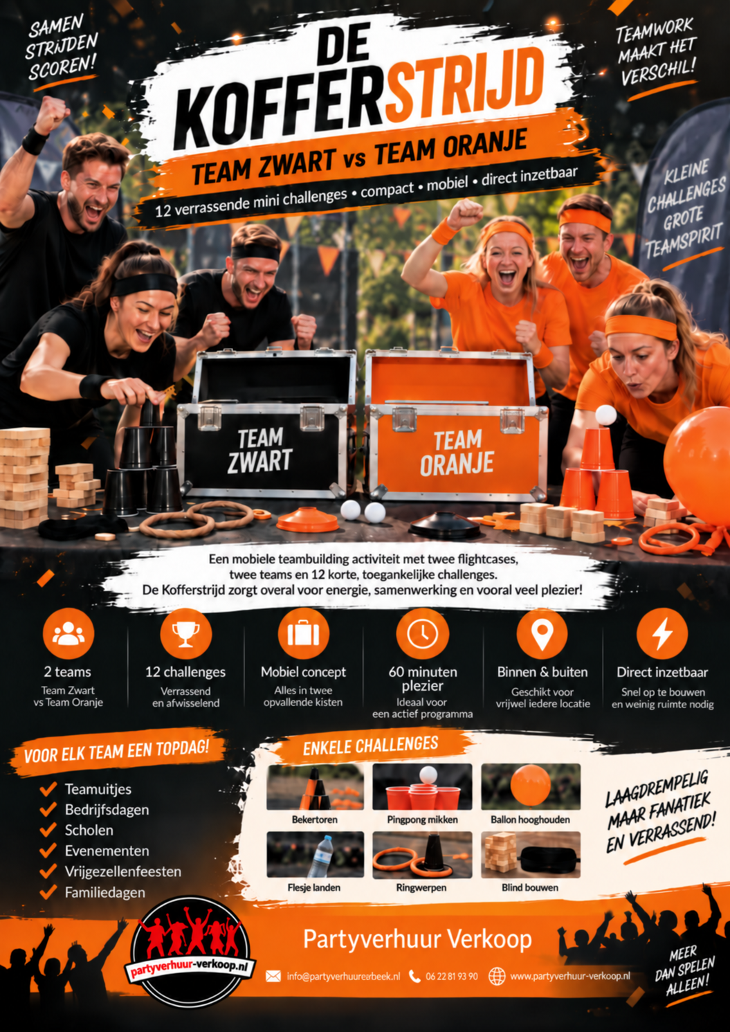 De Kofferstrijd teambuilding met Team Zwart en Team Oranje