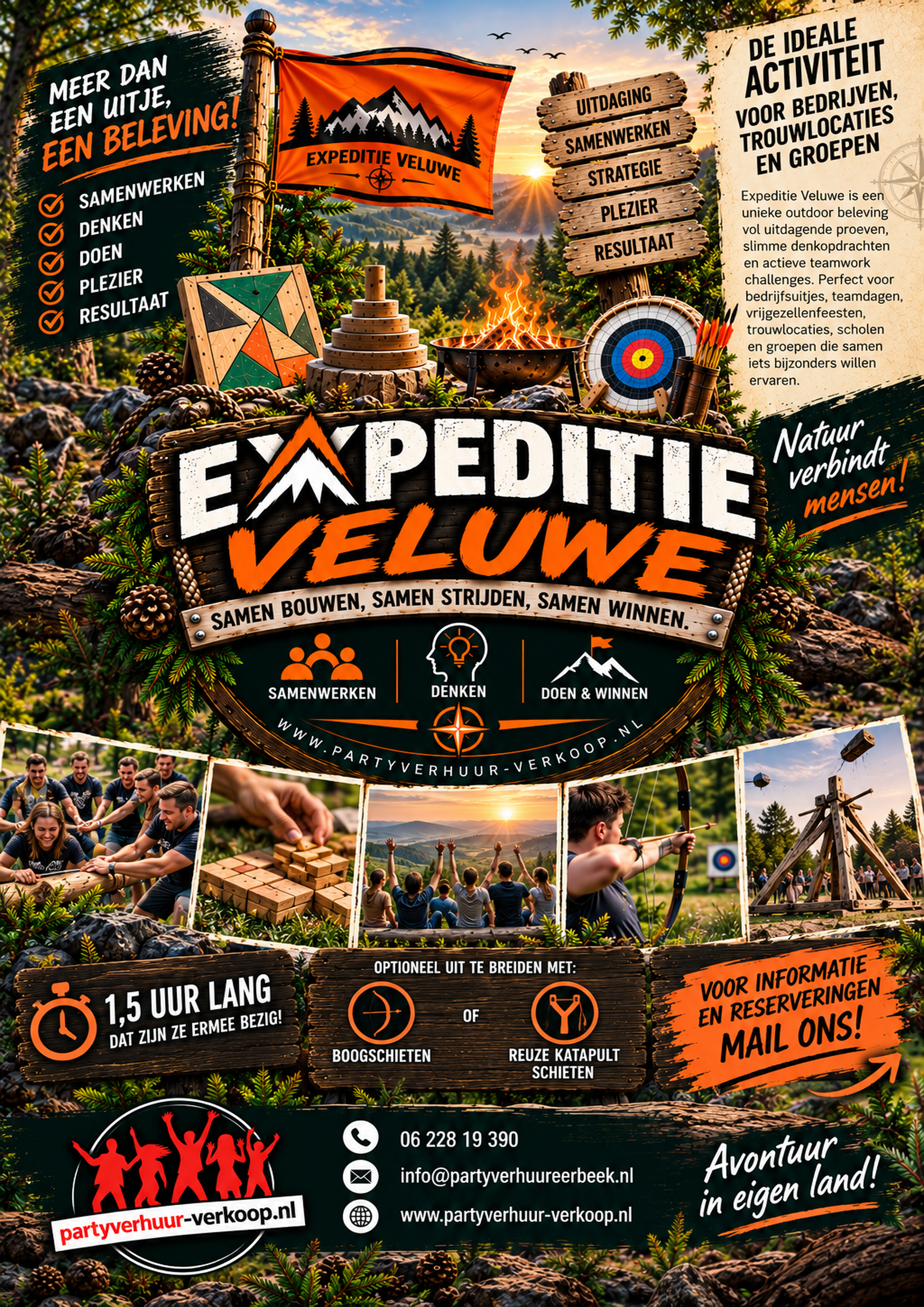 Expeditie Veluwe teambuilding met verschillende teamproeven en begeleiding