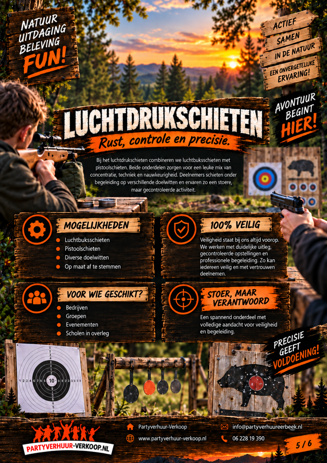 Luchtbuksschieten op locatie met twee soorten luchtdrukwapens en diverse targets