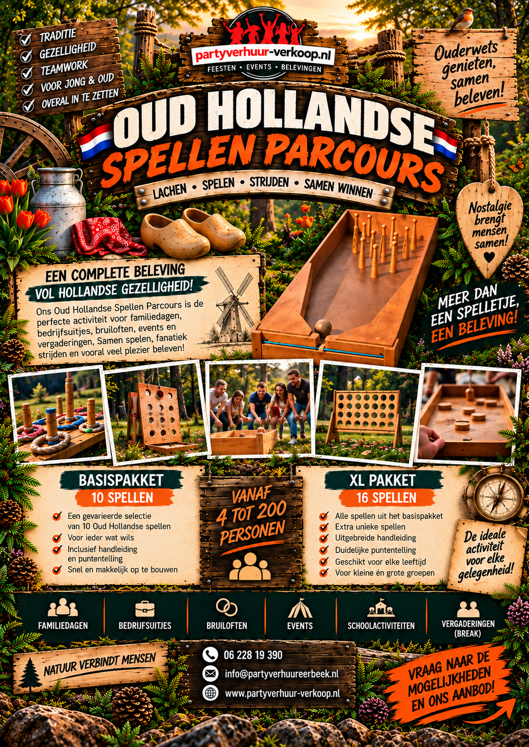 Oud Hollandse Spellen Parcours met traditionele spellen voor groepen op locatie