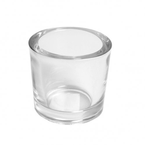 Waxinelichthouder van helder glas.