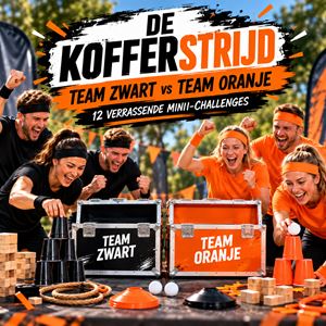 De Kofferstrijd teambuilding met Team Zwart en Team Oranje