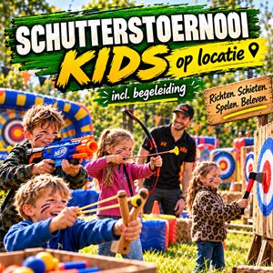 Begeleid Schutterstoernooi Kids met Nerf Arena, kinderboog, katapult en bijlwerpen