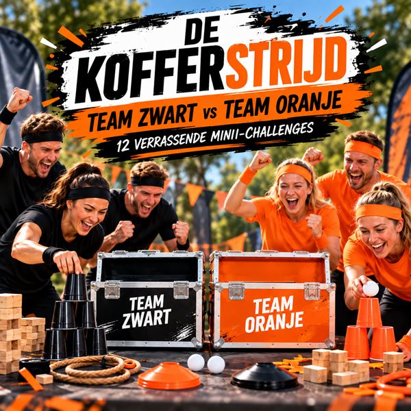De Kofferstrijd teambuilding met Team Zwart en Team Oranje