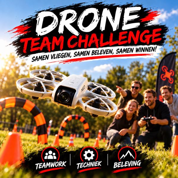 Drone Team Challenge met DJI Neo drones, parcours en begeleiding op locatie
